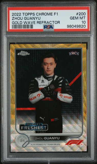 2022 Topps Chrome F1 Zhou Guanyu Gold Wave Refractor /50 PSA 10